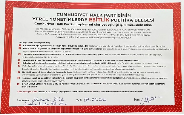 CHP’li Erkek ‘Eşitlik Politika Belgesi’ni İmzaladı